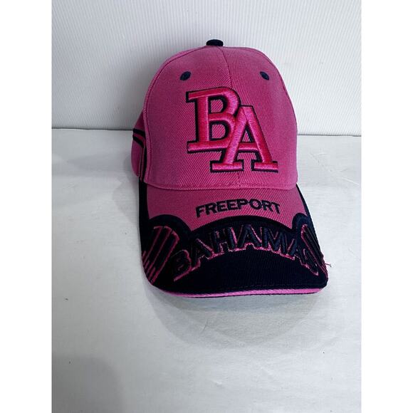 Freeport Bahamas Strapback Hat Black N Pink Embroidered Logo Adjustable - Picture 1 of 16